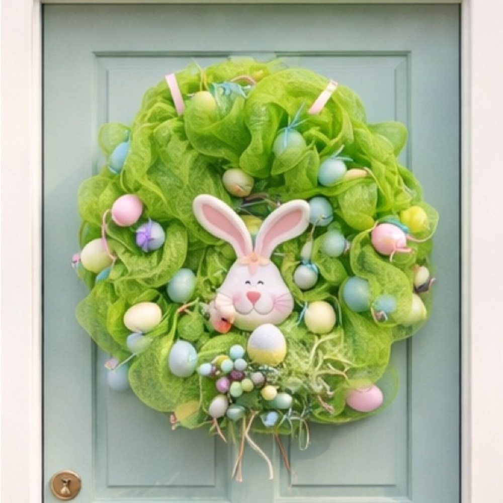 Unfinished Easter Bunny Mesh Wreath Green Deco Mesh Great starter base
